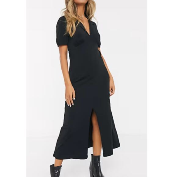 NEW ASOS DESIGN NORDSTROM Black Collared Ultimate Midi Tea Dress Size 6 - Picture 1 of 7